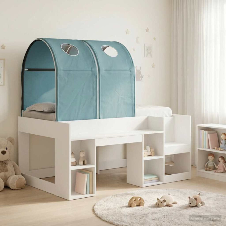 vidaXL Bed met Tunnel 4 pcs Wit en Lichtblauw Bewerkt hout afbeelding 1