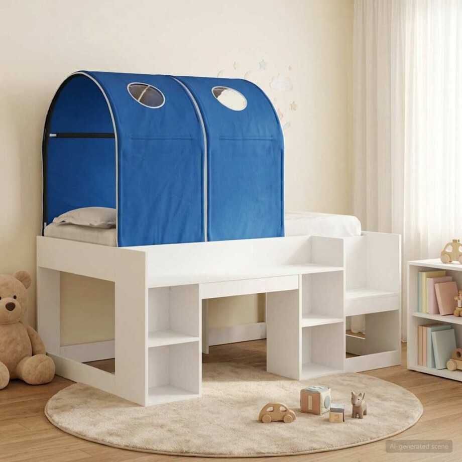 vidaXL Bed met Tunnel 4 pcs Wit en Blauw Bewerkt hout afbeelding 1