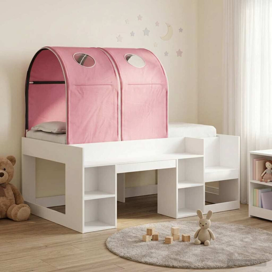 vidaXL Bed met Tunnel 4 pcs Wit en Roze Bewerkt hout vidaXL Bed met Tunnel 4 pcs Wit en Roze Bewerkt hout afbeelding 1