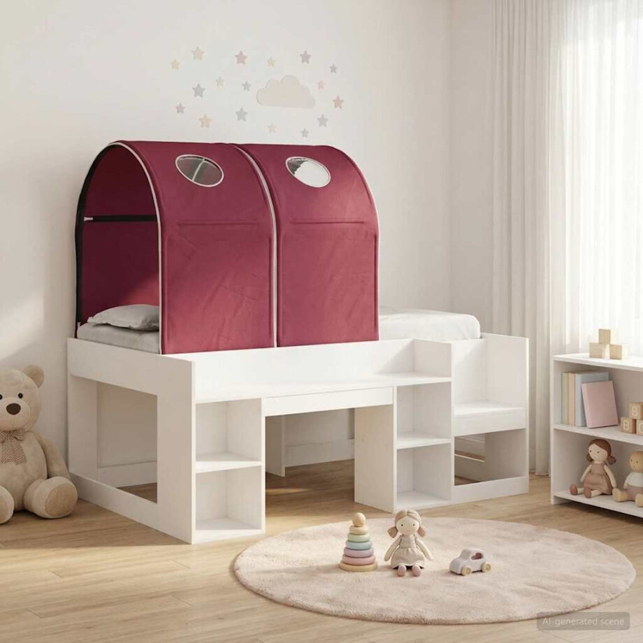 vidaXL Bed met Tunnel 4 pcs Wit en Rood Bewerkt hout vidaXL Bed met Tunnel 4 pcs Wit en Rood Bewerkt hout afbeelding 1
