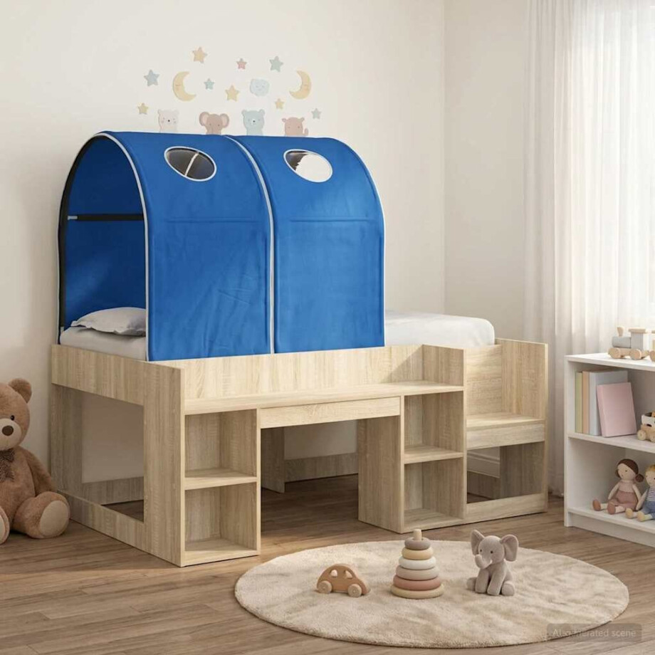 vidaXL Bed met Tunnel 3 st Sonoma eiken en blauw Bewerkt hout afbeelding 1