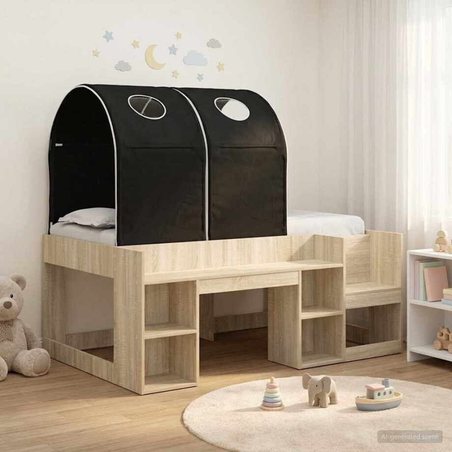 vidaXL Bed met Tunnel 3 st Sonoma Eiken en Zwart Bewerkt hout afbeelding 1