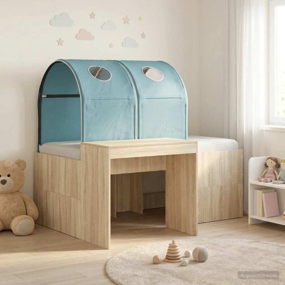 vidaXL Bed met Tunnel 3 st Artisian Eik en Lichtblauw Bewerkt hout afbeelding 1