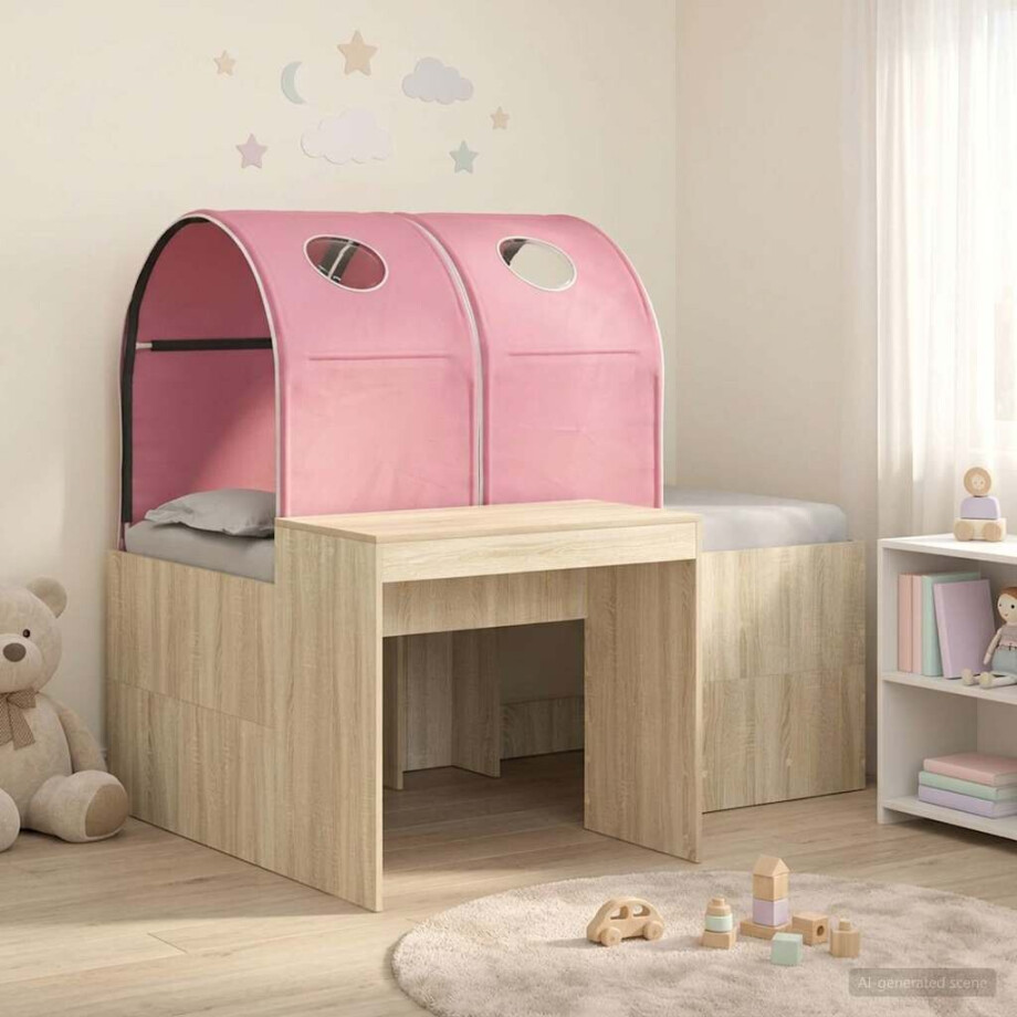 vidaXL Bed met Tunnel 3 st Artisian Eik en Roze Bewerkt hout afbeelding 1