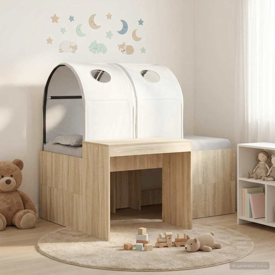 vidaXL Bed met Tunnel 3 st Artisian Eik en Wit Bewerkt hout afbeelding 1