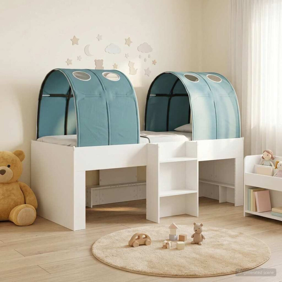 vidaXL Bed met Tunnel 4 pcs Wit en Lichtblauw Bewerkt hout afbeelding 1
