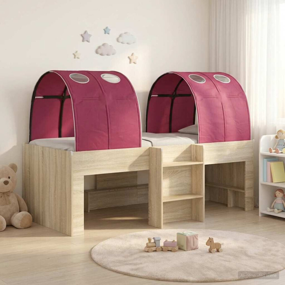 vidaXL Bed met Tunnel 3 st Sonoma eiken en rood Bewerkt hout afbeelding 1