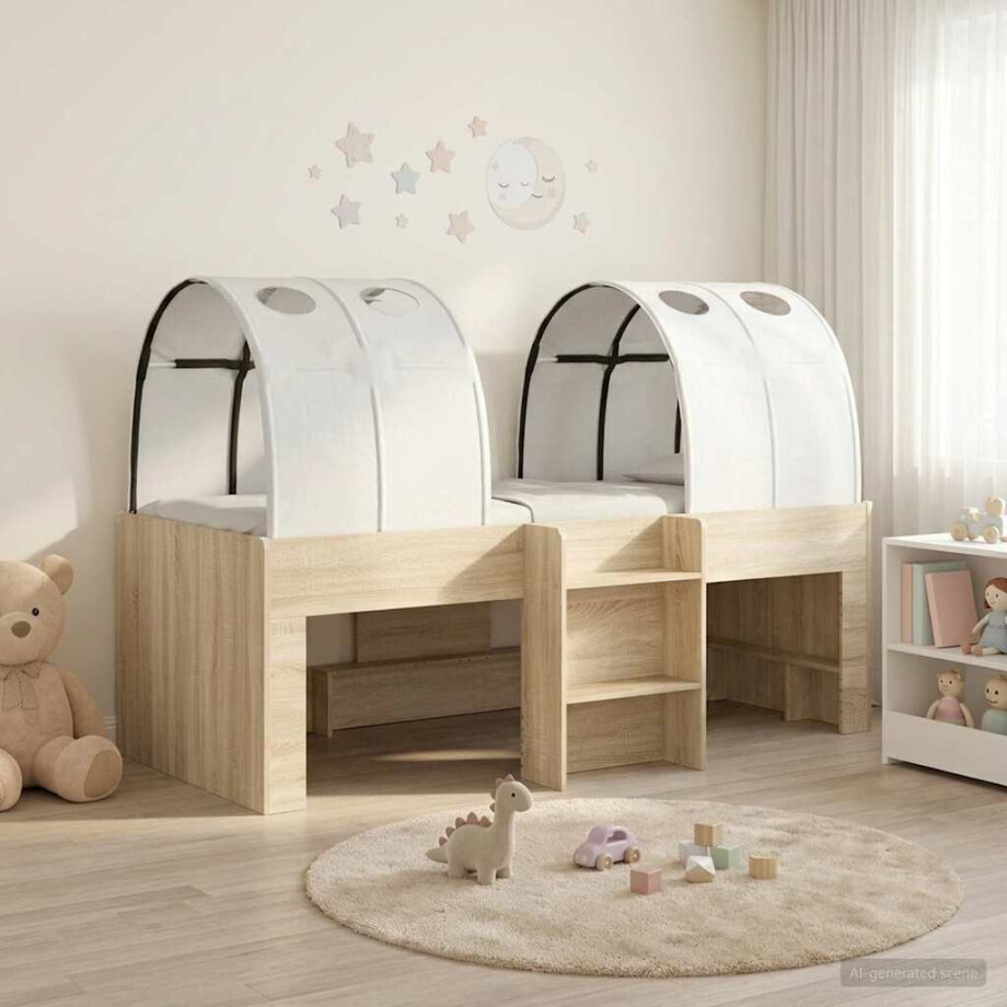 vidaXL Bed met Tunnel 3 st Sonoma eiken en wit Bewerkt hout afbeelding 1