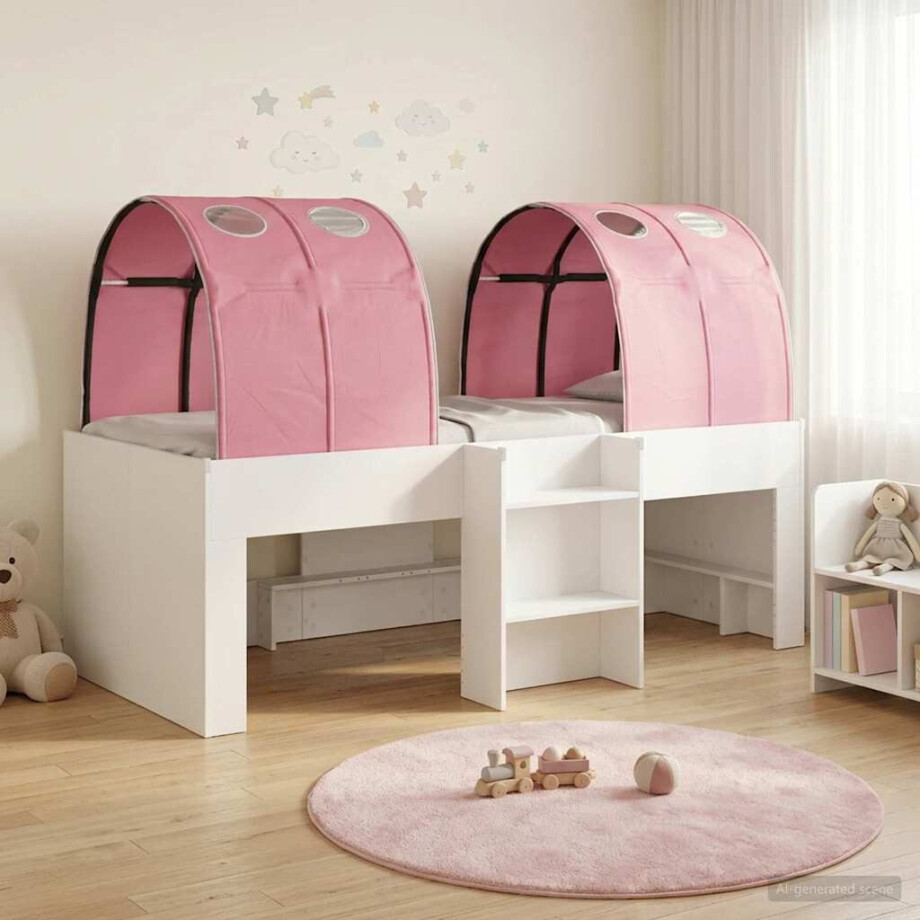 vidaXL Hoge Bed Frame voor Kids met Tunnel Wit en Roze Bewerkt hout vidaXL Hoge Bed Frame voor Kids met Tunnel Wit en Roze Bewerkt hout afbeelding 1