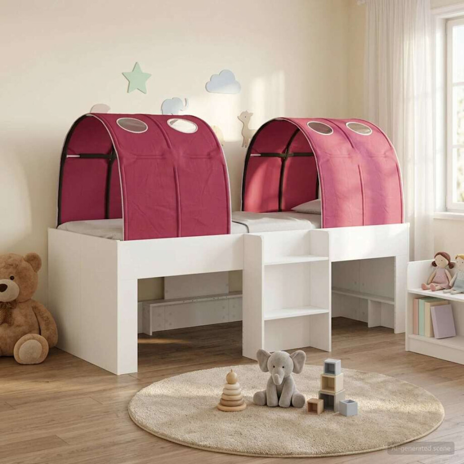 vidaXL Hoge Bed Frame voor Kids met Tunnel Wit en Rood Bewerkt hout afbeelding 1