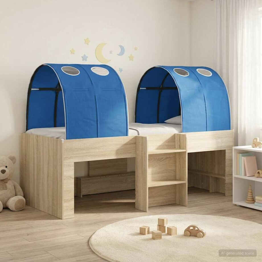 vidaXL Hoge Bed Frame voor Kids met Tunnel 3 st Sonoma eiken en blauw afbeelding 1