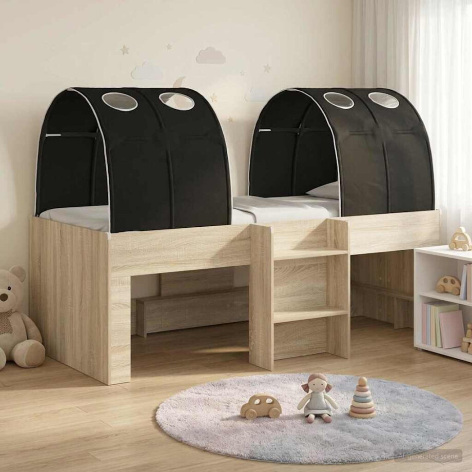 vidaXL Hoge Bed Frame voor Kids met Tunnel 3 st Sonoma Eiken en Zwart afbeelding 1