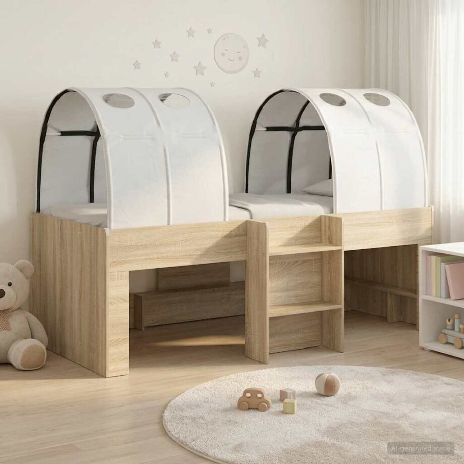 vidaXL Hoge Bed Frame voor Kids met Tunnel 3 st Sonoma eiken en wit vidaXL Hoge Bed Frame voor Kids met Tunnel 3 st Sonoma eiken en wit afbeelding 1