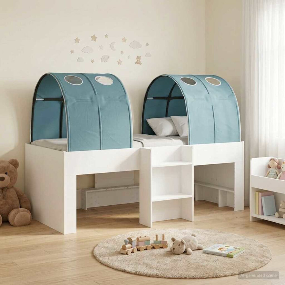 vidaXL Bed met Tunnel 4 pcs Wit en Lichtblauw Bewerkt hout afbeelding 1