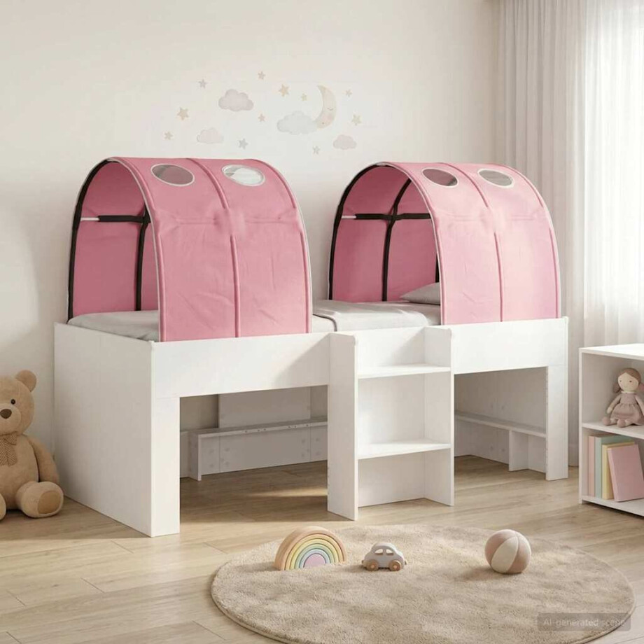vidaXL Bed met Tunnel 4 pcs Wit en Roze Bewerkt hout afbeelding 1