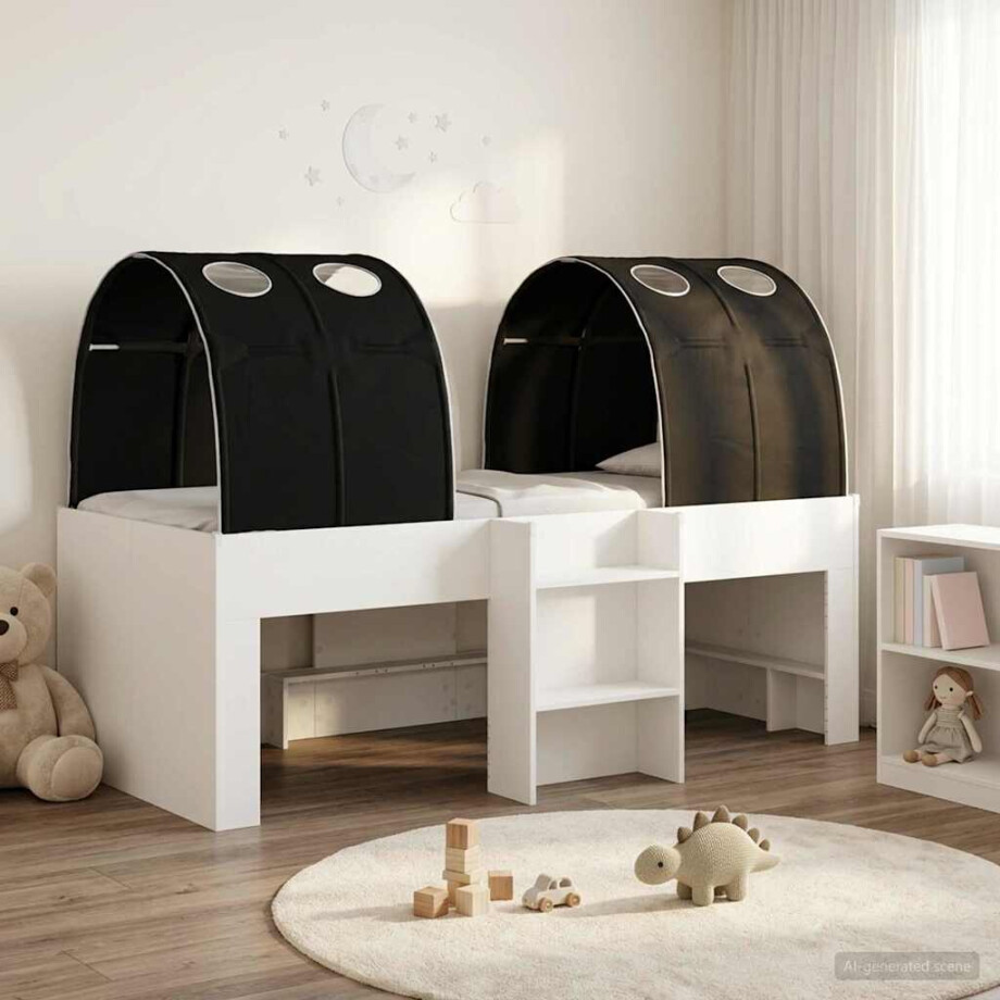 vidaXL Bed met Tunnel 4 pcs Wit en zwart Bewerkt hout afbeelding 1