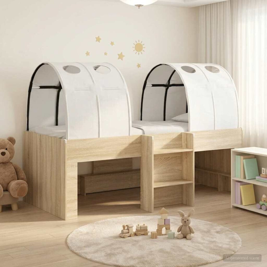 vidaXL Bed met Tunnel 3 st Sonoma eiken en wit Bewerkt hout afbeelding 1