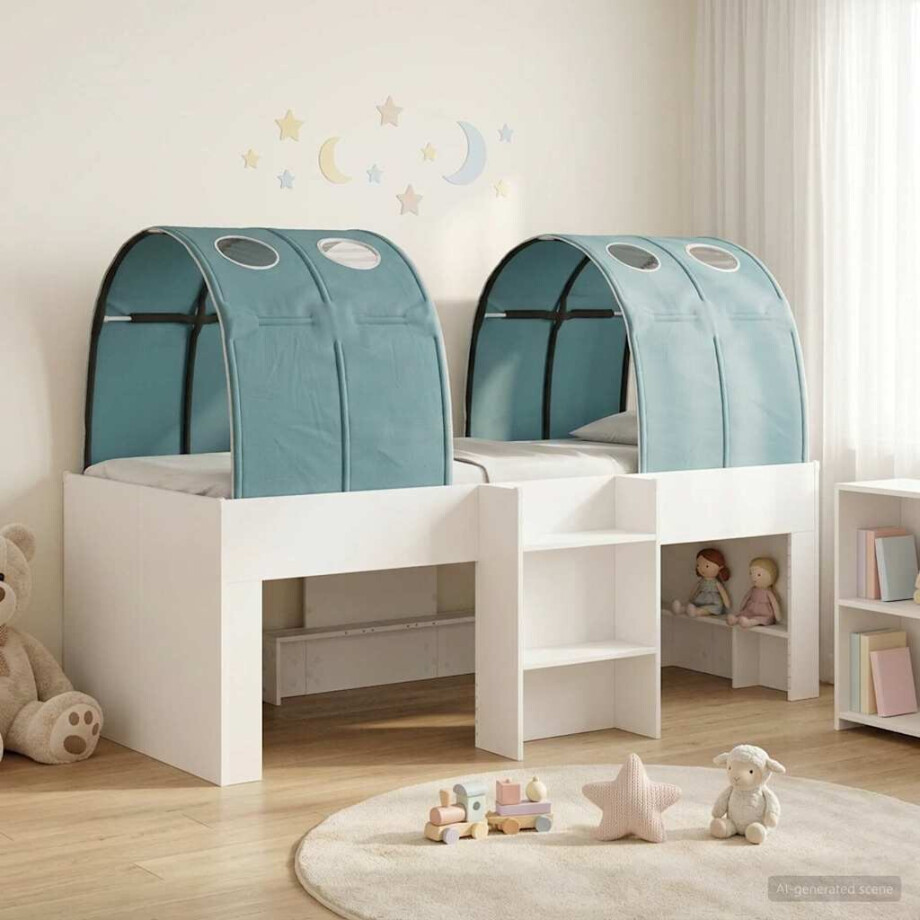 vidaXL Bed met Tunnel 4 pcs Wit en Lichtblauw Bewerkt hout vidaXL Bed met Tunnel 4 pcs Wit en Lichtblauw Bewerkt hout afbeelding 1