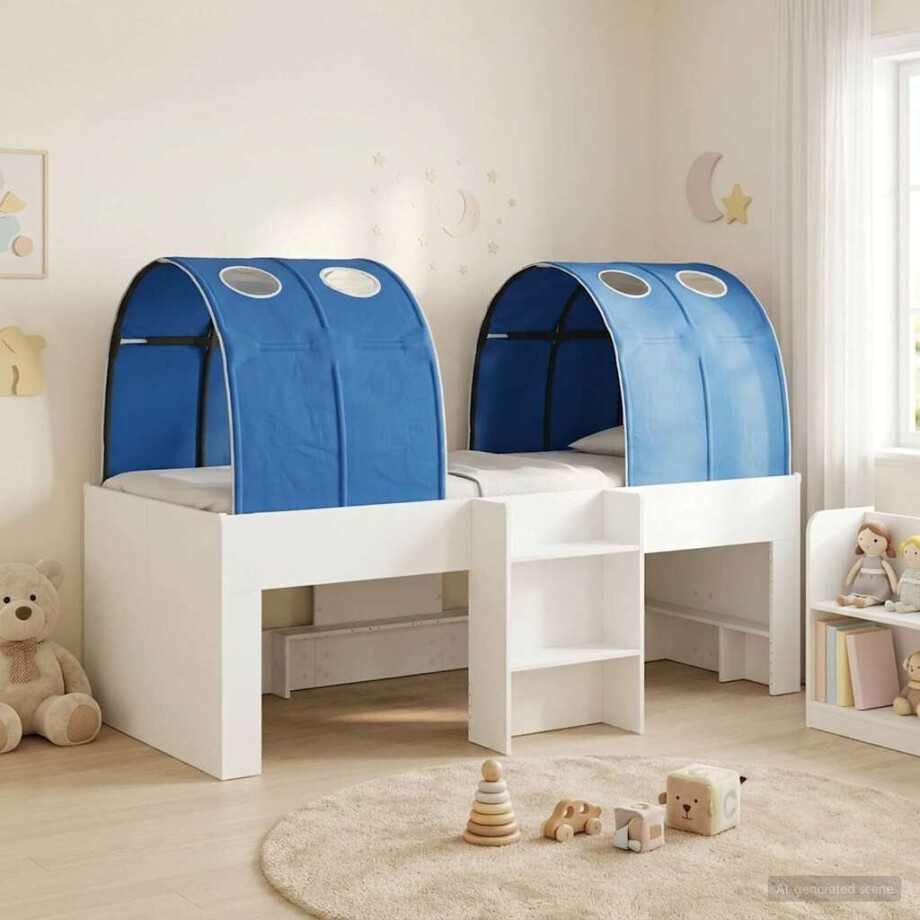 vidaXL Bed met Tunnel 4 pcs Wit en Blauw Bewerkt hout afbeelding 1