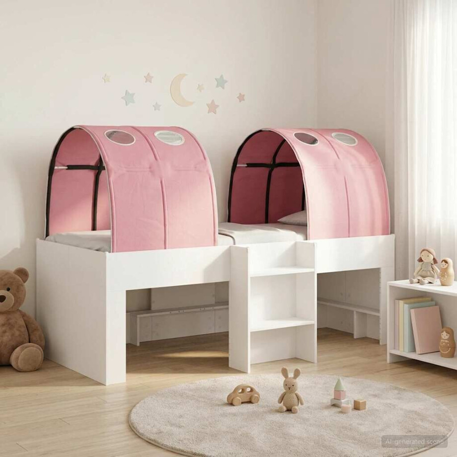 vidaXL Bed met Tunnel 4 pcs Wit en Roze Bewerkt hout afbeelding 1
