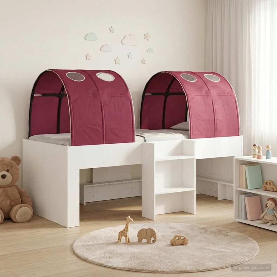 vidaXL Bed met Tunnel 4 pcs Wit en Rood Bewerkt hout afbeelding 1