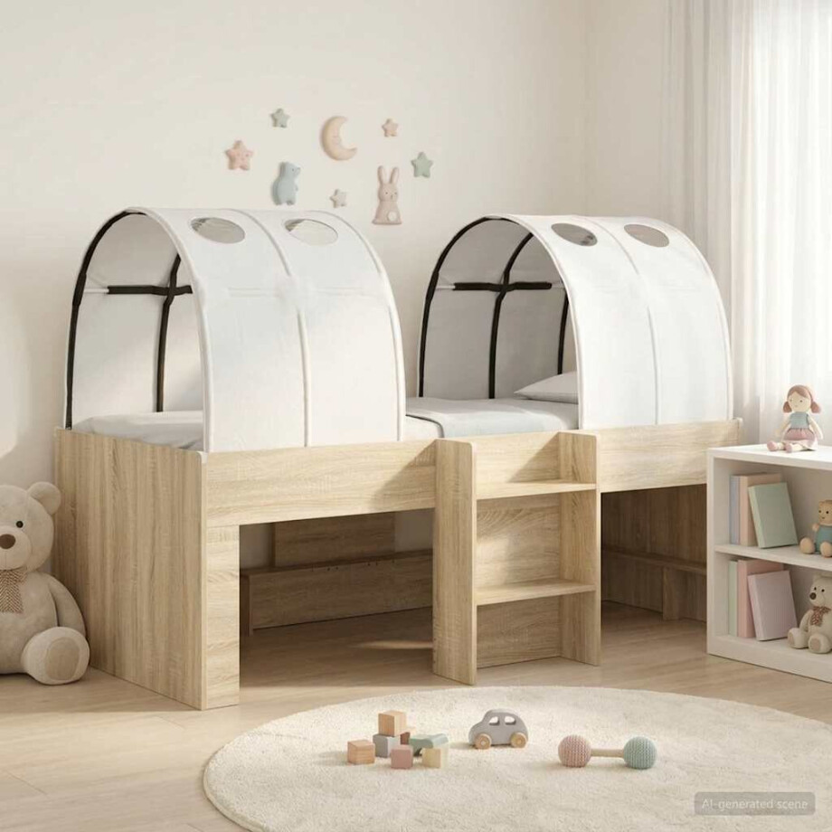 vidaXL Bed met Tunnel 3 st Sonoma eiken en wit Bewerkt hout afbeelding 1
