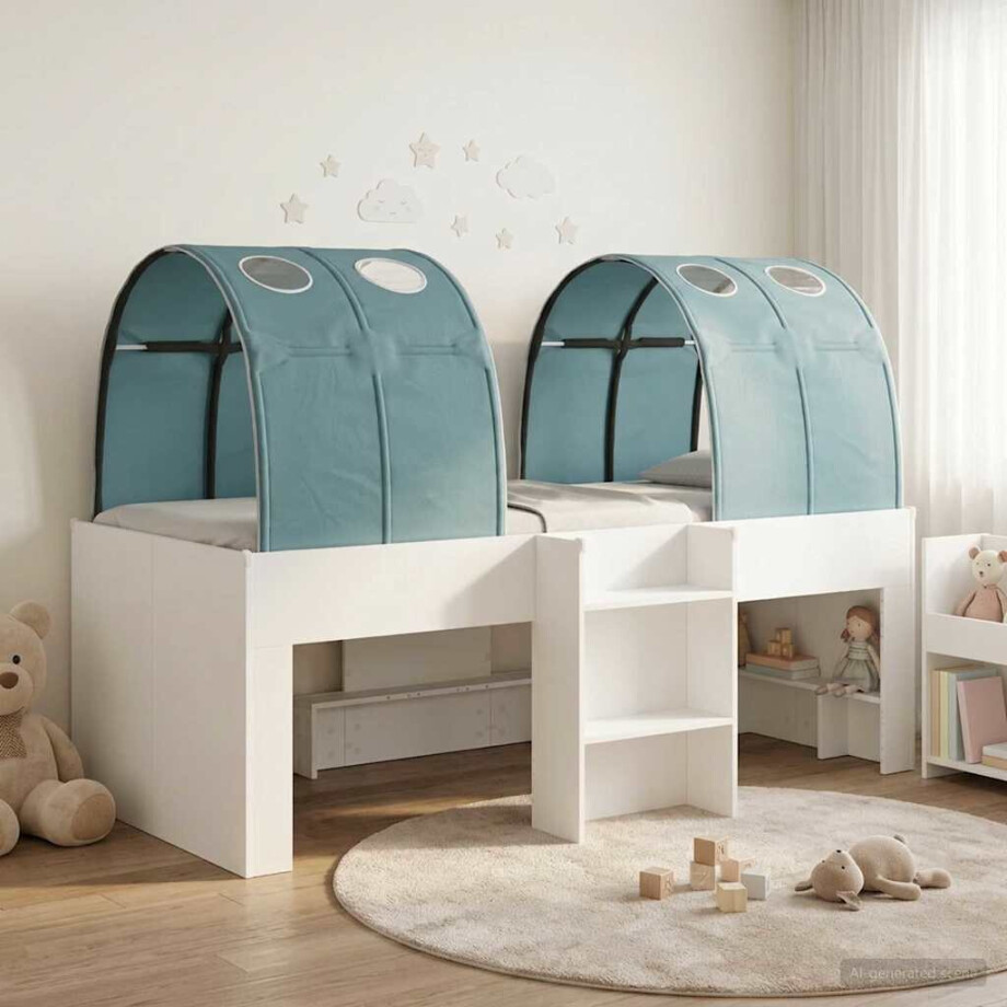 vidaXL Bed met Tunnel 4 pcs Wit en Lichtblauw Bewerkt hout vidaXL Bed met Tunnel 4 pcs Wit en Lichtblauw Bewerkt hout afbeelding 1
