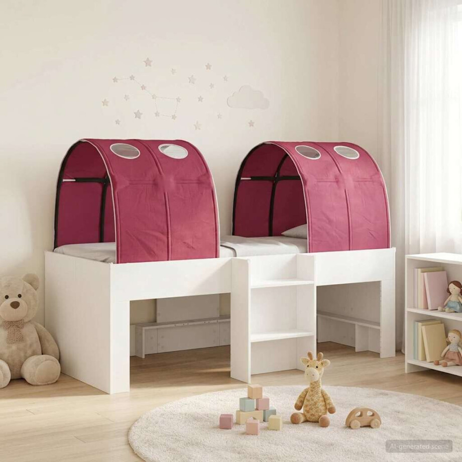 vidaXL Bed met Tunnel 4 pcs Wit en Rood Bewerkt hout afbeelding 1