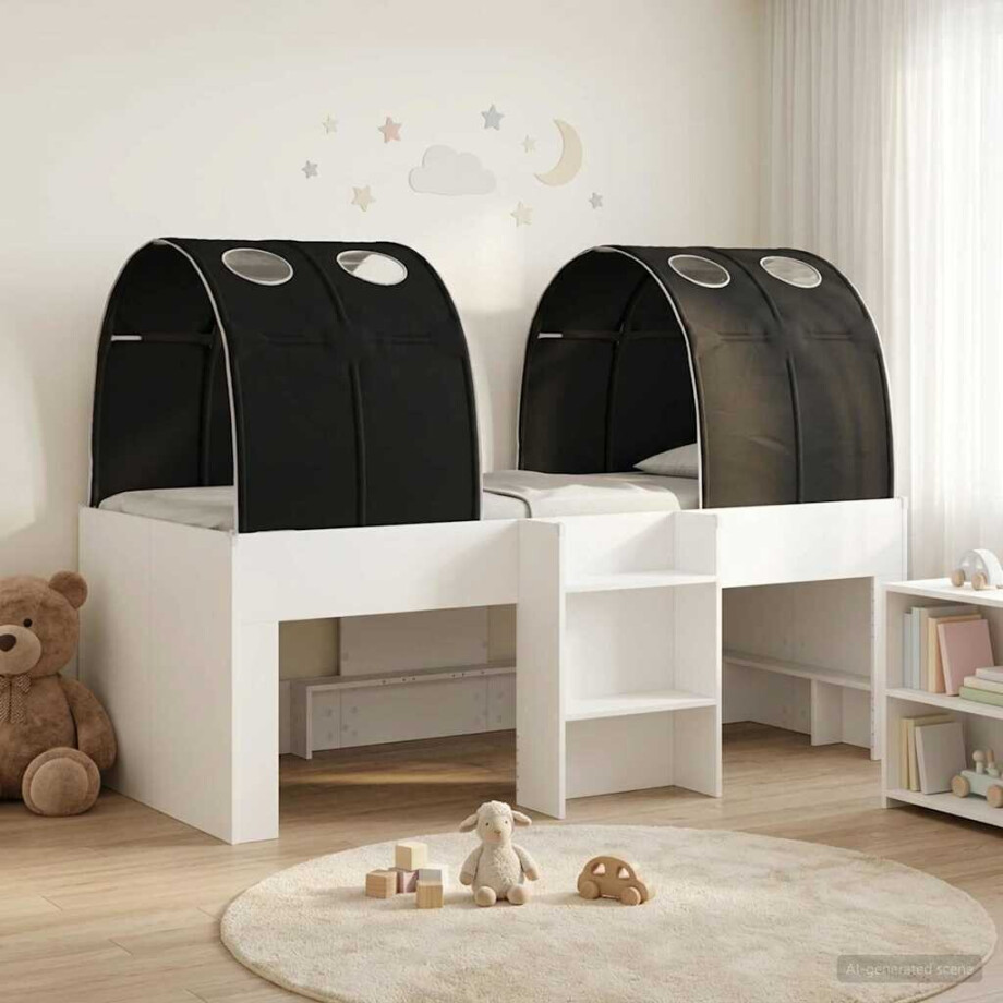 vidaXL Bed met Tunnel 4 pcs Wit en zwart Bewerkt hout vidaXL Bed met Tunnel 4 pcs Wit en zwart Bewerkt hout afbeelding 1