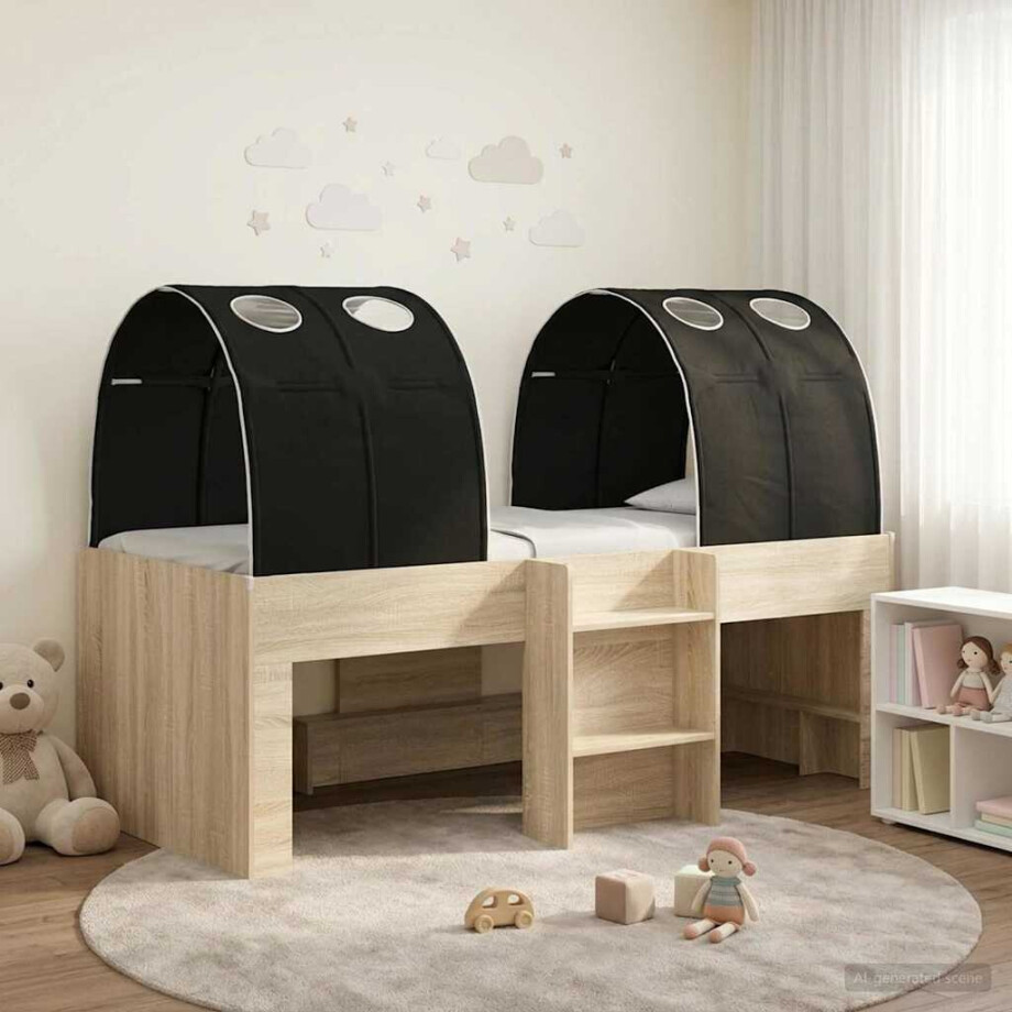 vidaXL Bed met Tunnel 3 st Sonoma en Zwart Bewerkt hout afbeelding 1