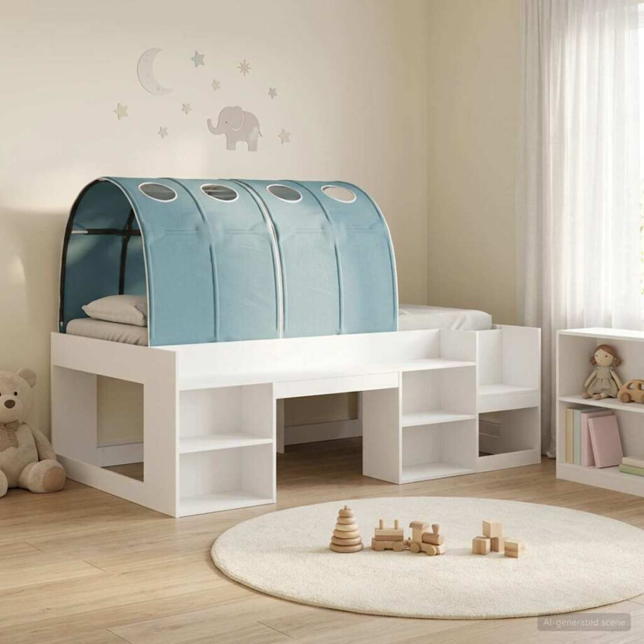 vidaXL Bed met Tunnel 4 pcs Wit en Lichtblauw Bewerkt hout vidaXL Bed met Tunnel 4 pcs Wit en Lichtblauw Bewerkt hout afbeelding 1