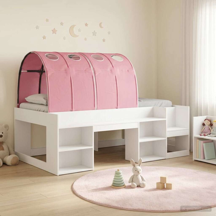 vidaXL Bed met Tunnel 4 pcs Wit en Roze Bewerkt hout afbeelding 1