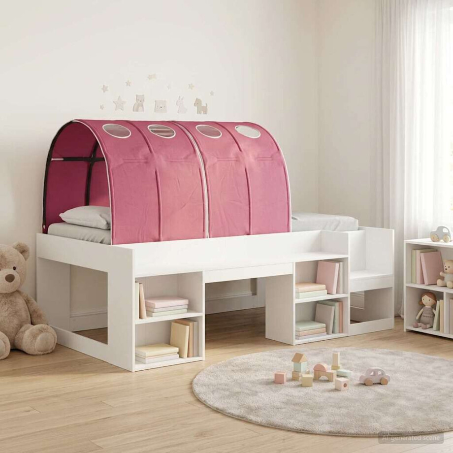 vidaXL Bed met Tunnel 4 pcs Wit en Rood Bewerkt hout afbeelding 1