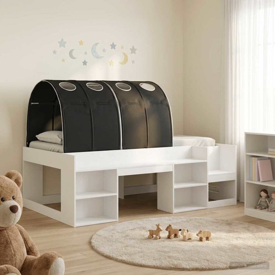 vidaXL Bed met Tunnel 4 pcs Wit en zwart Bewerkt hout afbeelding 1