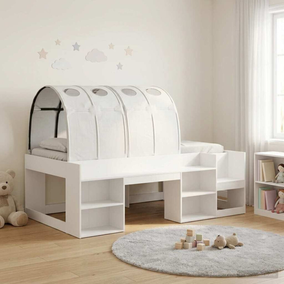 vidaXL Bed met Tunnel 4 pcs Wit Bewerkt hout afbeelding 1