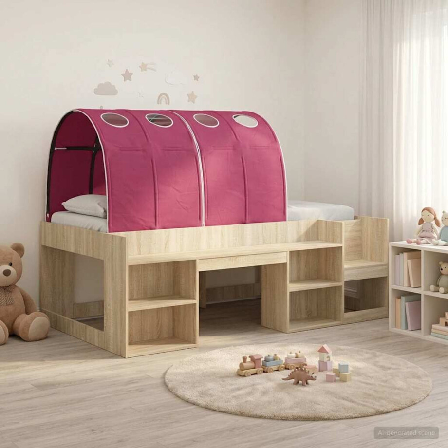 vidaXL Bed met Tunnel met plank 3 st Sonoma en Rood Bewerkt hout vidaXL Bed met Tunnel met plank 3 st Sonoma en Rood Bewerkt hout afbeelding 1