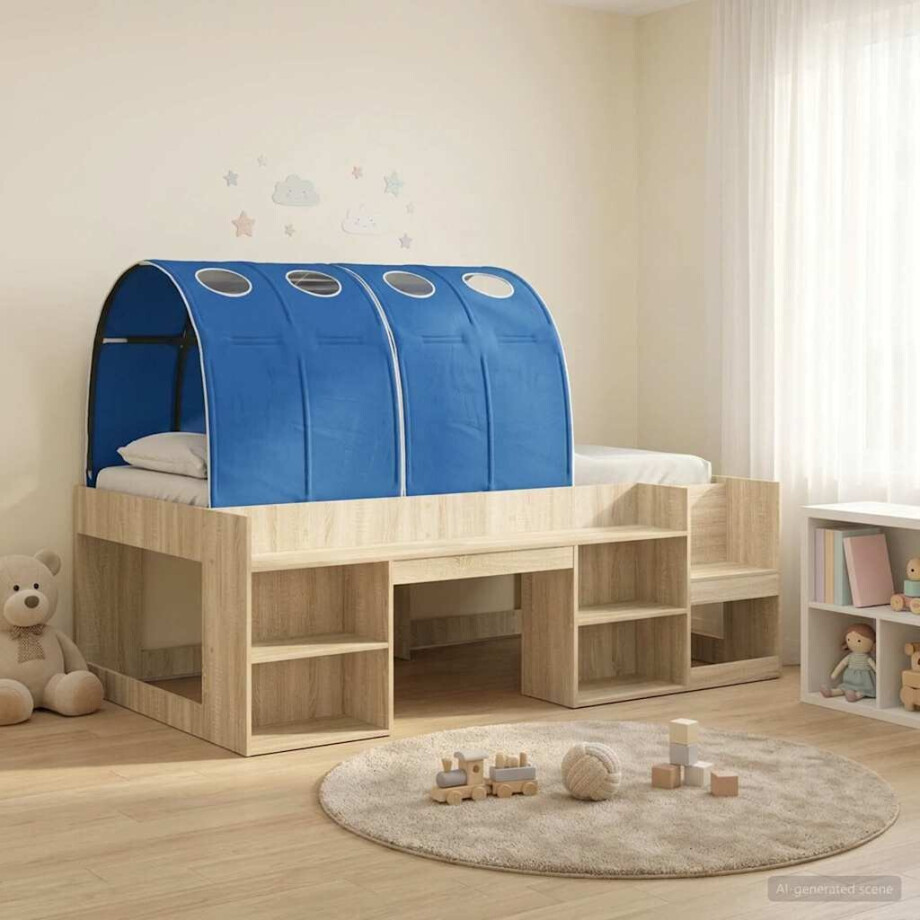 vidaXL Hoge Bedframe voor Kinderen met Opslag Sonoma eiken en blauw afbeelding 1
