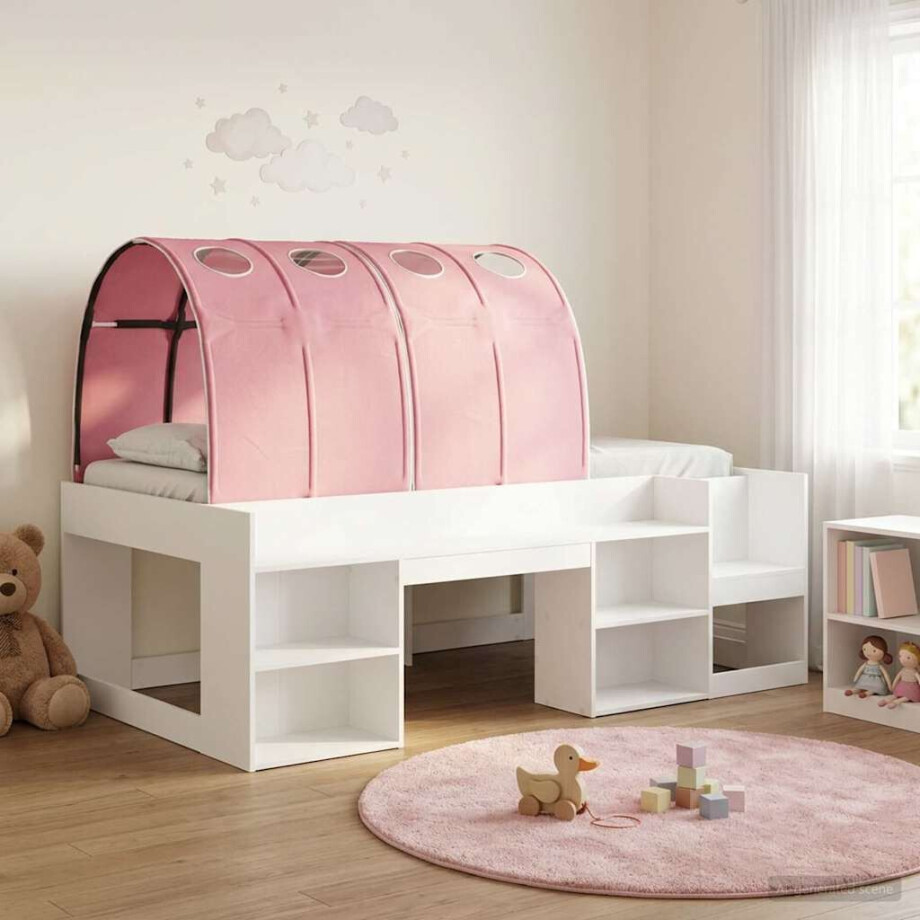 vidaXL Bedframe met tunnel 3 pcs Wit en Roze Geconstrueerd hout vidaXL Bedframe met tunnel 3 pcs Wit en Roze Geconstrueerd hout afbeelding 1