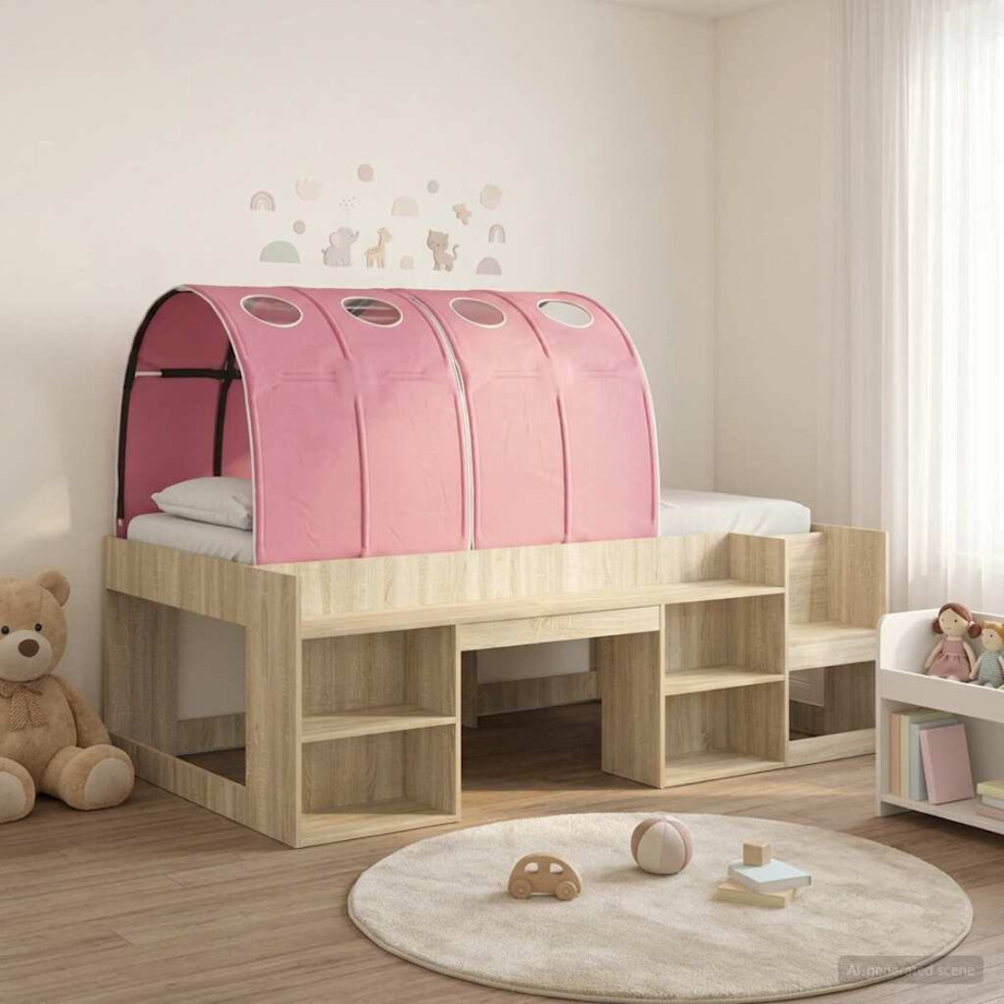 vidaXL Bedframe met tunnel 3 st Sonoma eiken en roze Bewerkt hout vidaXL Bedframe met tunnel 3 st Sonoma eiken en roze Bewerkt hout afbeelding 1