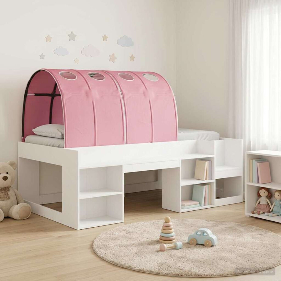 vidaXL Bedframe met tunnel met plank 3 pcs Wit en Roze Bewerkt hout vidaXL Bedframe met tunnel met plank 3 pcs Wit en Roze Bewerkt hout afbeelding 1