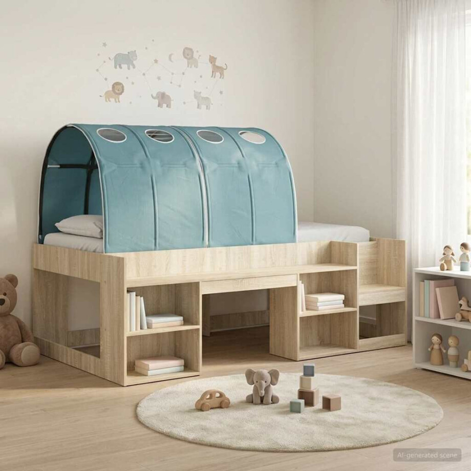 vidaXL Bedframe met tunnel met plank 3 st Sonoma eiken en lichtblauw vidaXL Bedframe met tunnel met plank 3 st Sonoma eiken en lichtblauw afbeelding 1
