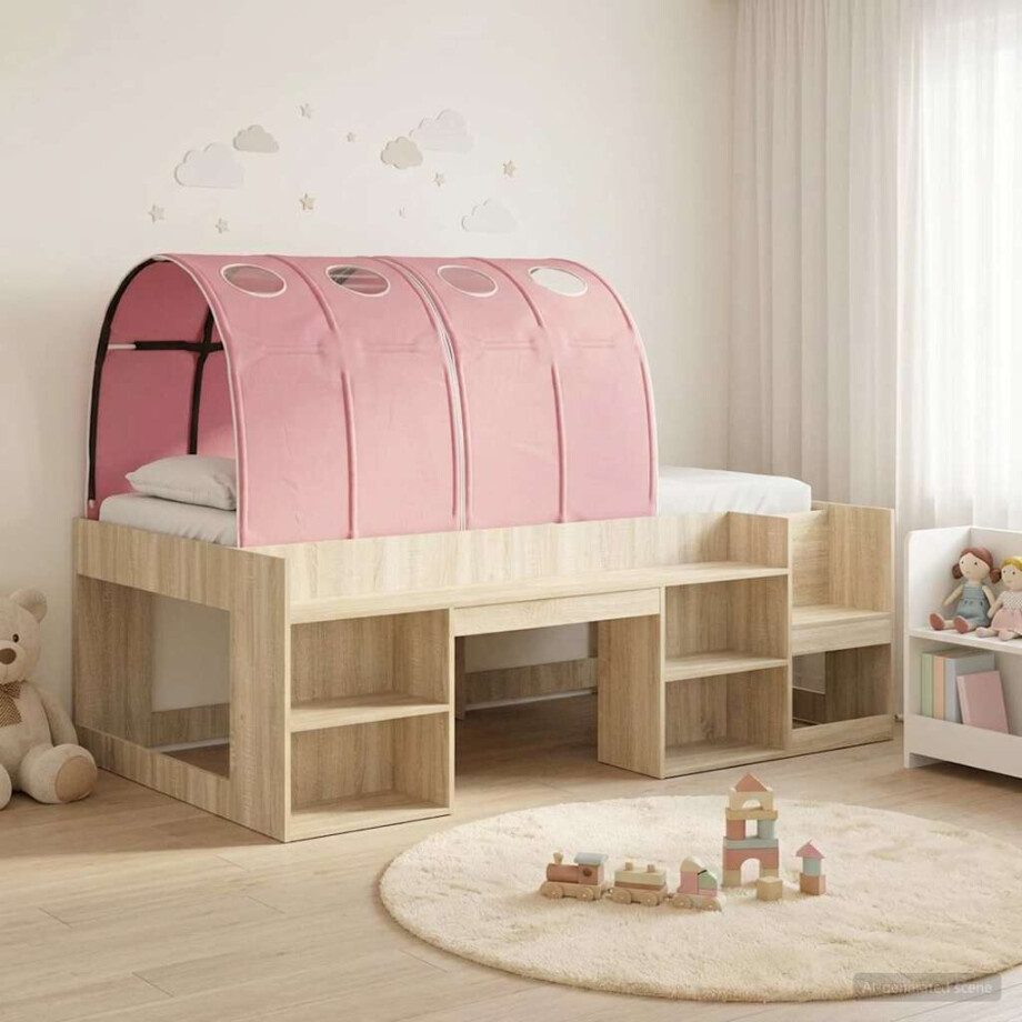 vidaXL Bedframe met tunnel 3 st Sonoma eiken en roze Bewerkt hout vidaXL Bedframe met tunnel 3 st Sonoma eiken en roze Bewerkt hout afbeelding 1