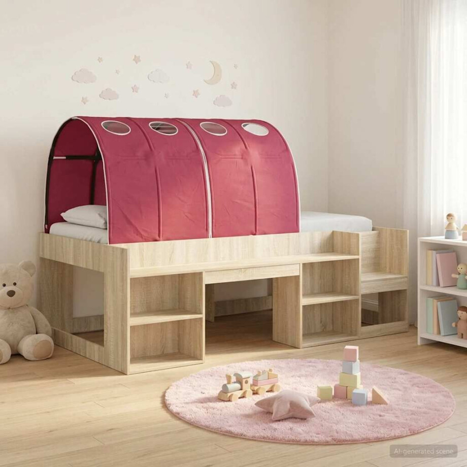 vidaXL Bedframe met tunnel 3 st Sonoma eiken en rood Bewerkt hout vidaXL Bedframe met tunnel 3 st Sonoma eiken en rood Bewerkt hout afbeelding 1