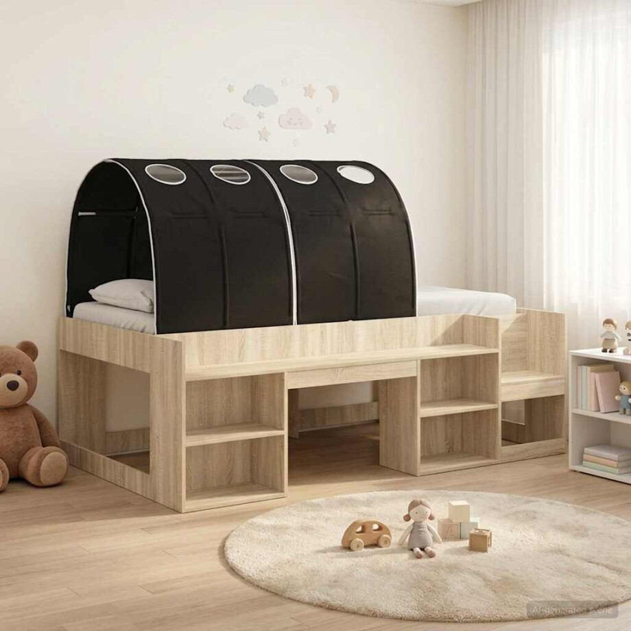 vidaXL Bedframe met tunnel 3 st Sonoma Eiken en Zwart Bewerkt hout afbeelding 1