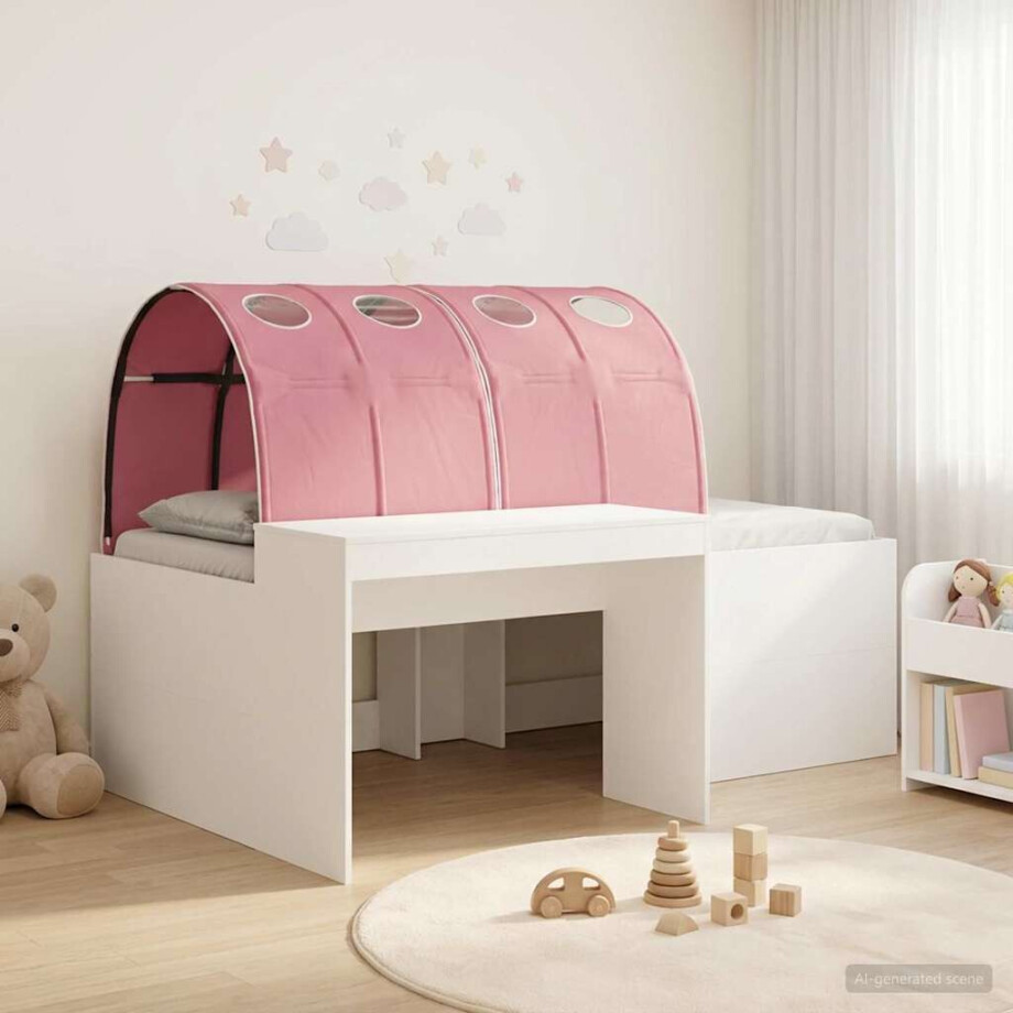 vidaXL Bedframe met Tunnel met plank 3 pcs Wit en Roze Bewerkt hout vidaXL Bedframe met Tunnel met plank 3 pcs Wit en Roze Bewerkt hout afbeelding 1