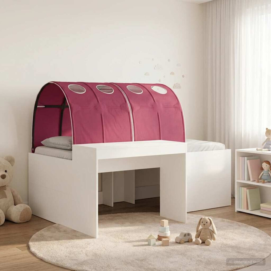 vidaXL Bedframe met Tunnel met plank 3 pcs Wit en Rood Bewerkt hout afbeelding 1