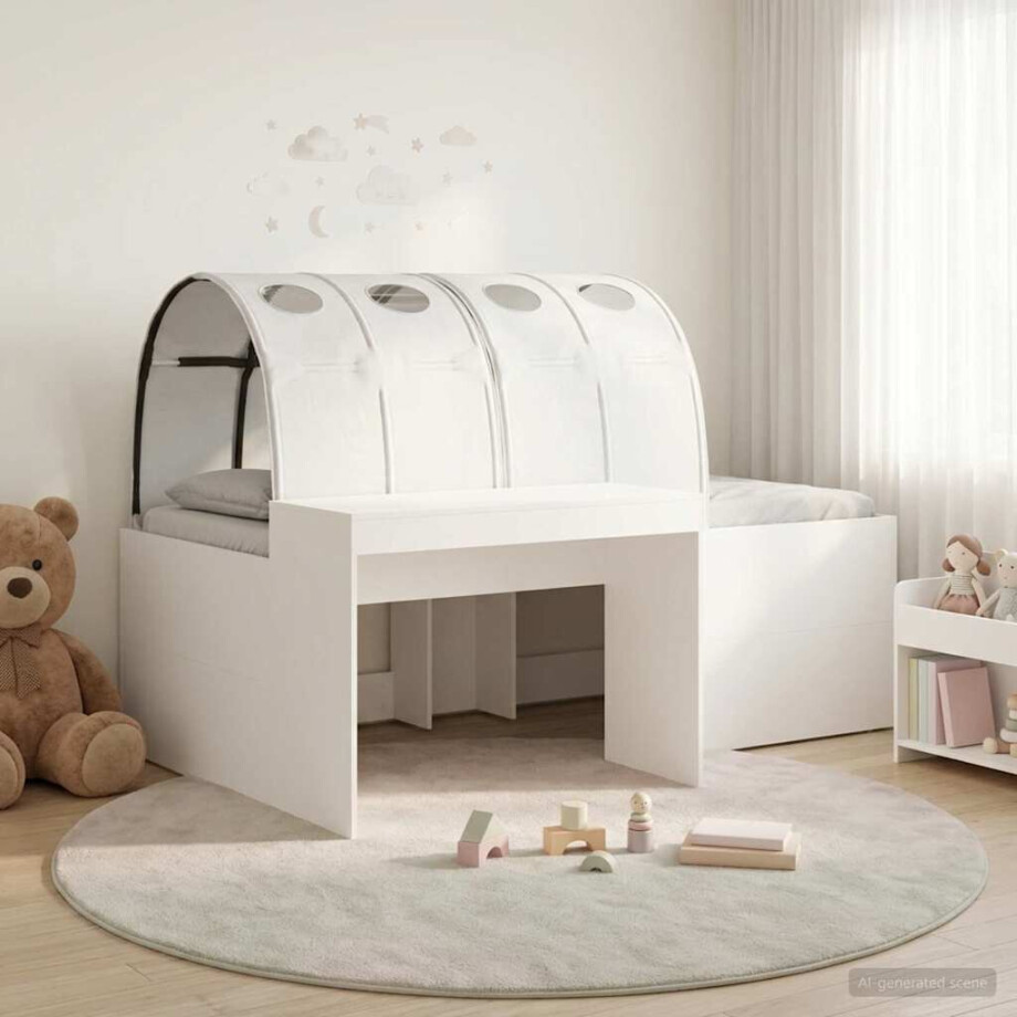vidaXL Bedframe met Tunnel met plank 3 pcs Wit Bewerkt hout afbeelding 1