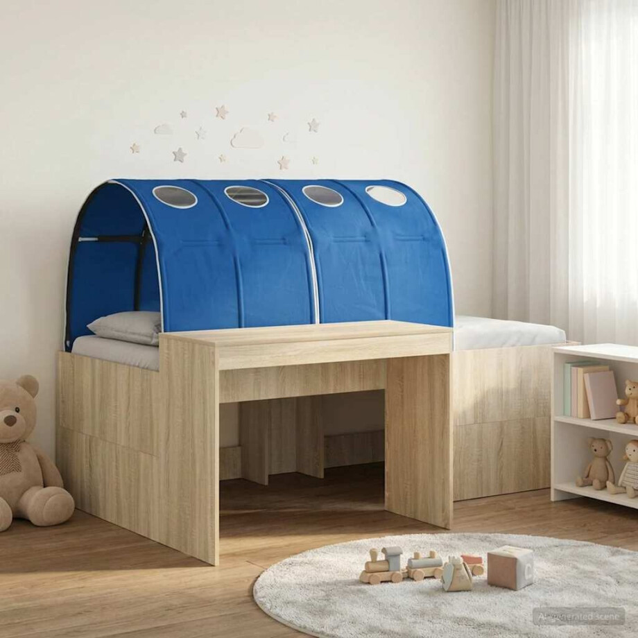 vidaXL Bedframe met Tunnel 3 st Sonoma eiken en blauw Bewerkt hout afbeelding 1