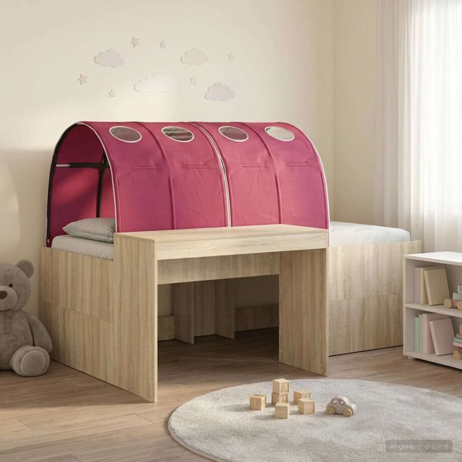 vidaXL Bedframe met Tunnel 3 st Sonoma eiken en rood Bewerkt hout vidaXL Bedframe met Tunnel 3 st Sonoma eiken en rood Bewerkt hout afbeelding 1