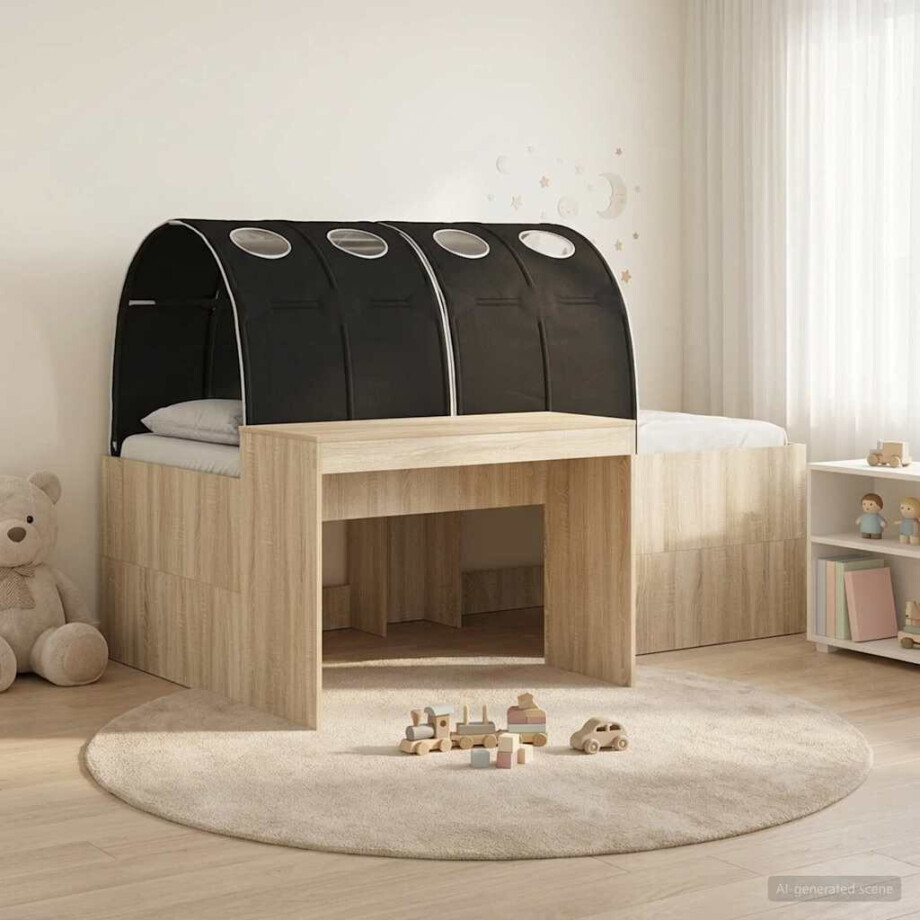 vidaXL Bedframe met Tunnel 3 st Sonoma Eiken en Zwart Bewerkt hout afbeelding 1